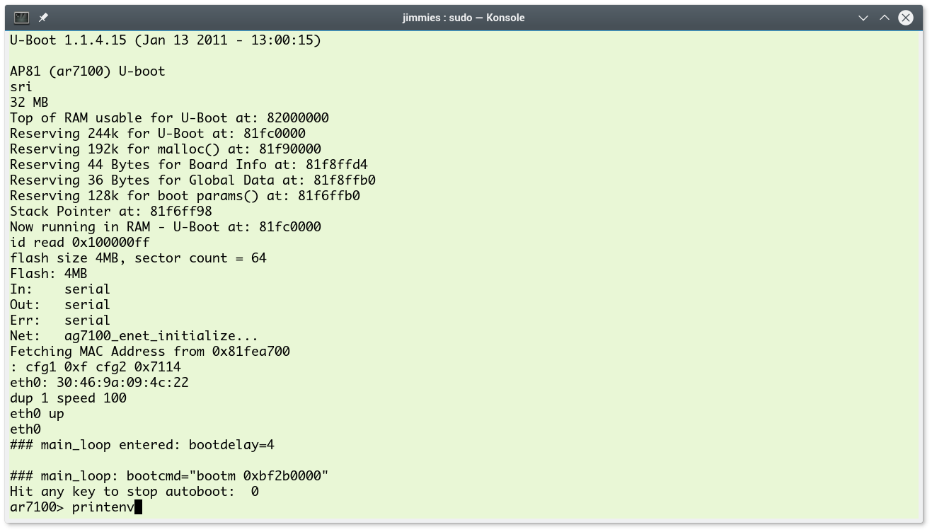 You can interrupt u-boot by pressing any key at start-up